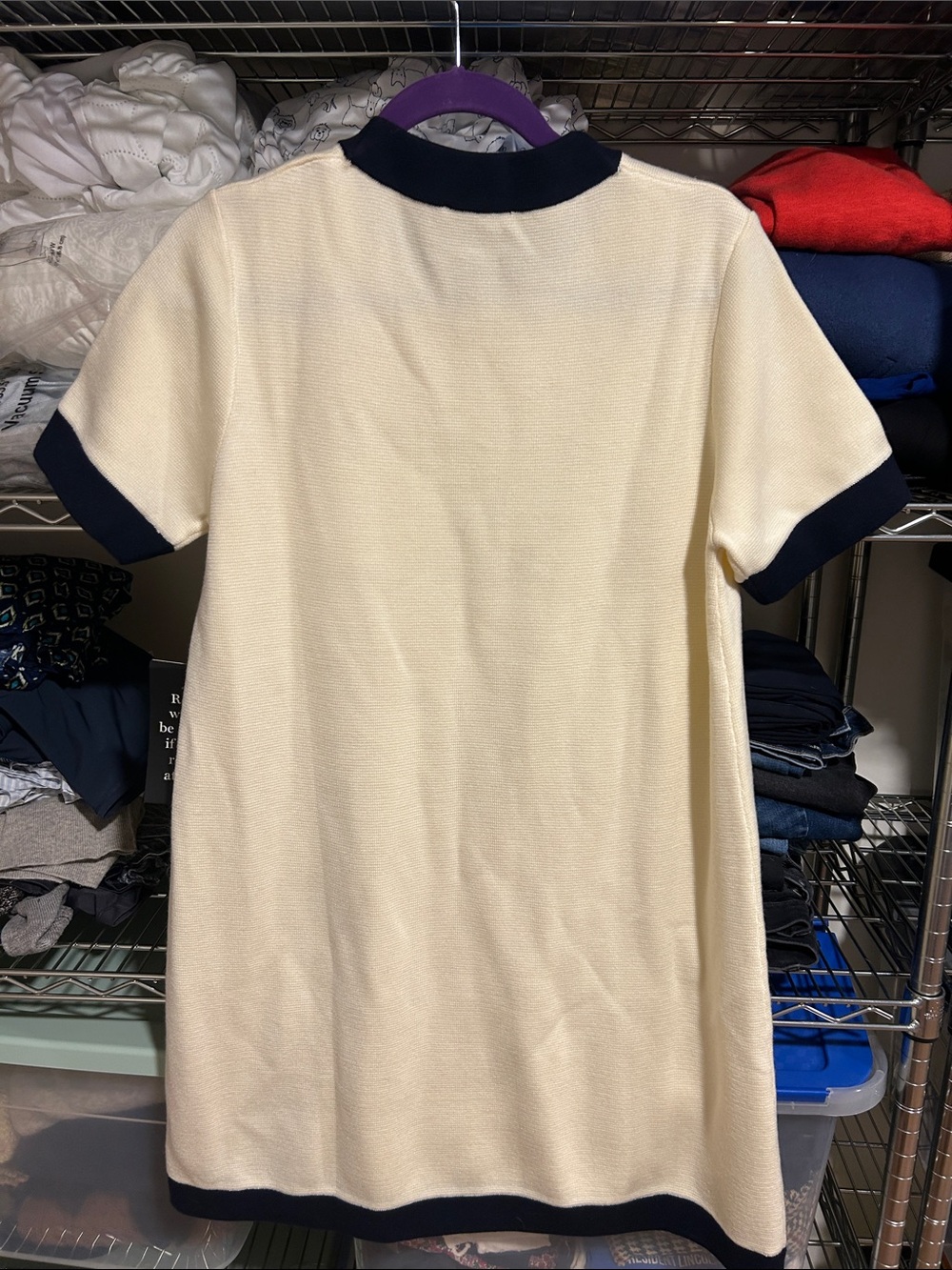 Tuckernuck Cream Knit A-Line Dress with Navy Trim - Picture 5 of 5